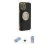 MARSİLYAN™- iPhone 12 Pro Max Kılıf İz Form Serisi - Siyah Joko Magic 5D Cam + Mavi Shine Kamera Lens Koruma Cam