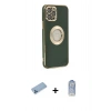 MARSİLYAN™- iPhone 12 Pro Max Kılıf İz Form Serisi - Siyah Joko Magic 5D Cam + Mavi Shine Kamera Lens Koruma Cam