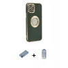 MARSİLYAN™- iPhone 12 Pro Max Kılıf İz Form Serisi - Siyah Joko Magic 5D Cam + Pembe Shine Kamera Lens Koruma Cam