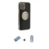 MARSİLYAN™- iPhone 12 Pro Max Kılıf İz Form Serisi - Siyah Joko Magic 5D Cam + Pembe Shine Kamera Lens Koruma Cam