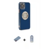 MARSİLYAN™- iPhone 12 Pro Max Kılıf İz Form Serisi - Siyah Joko Magic 5D Cam + Pembe Shine Kamera Lens Koruma Cam