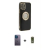 MARSİLYAN™- iPhone 12 Pro Max Kılıf İz Form Serisi - Siyah Joko Magic 5D Hayalet Cam + Neon Fosforlu Kamera Lens - MI