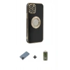 MARSİLYAN™- iPhone 12 Pro Max Kılıf İz Form Serisi - Siyah Joko Magic 5D Hayalet Cam + Shine Kamera Lens Koruma Cam - SH