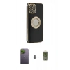 MARSİLYAN™- iPhone 12 Pro Max Kılıf İz Form Serisi - Siyah Joko Magic 5D Hayalet Cam + Neon Fosforlu Kamera Lens - YL