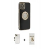 MARSİLYAN™- iPhone 12 Pro Max Kılıf İz Form Serisi - Siyah Mat Seramik Nano Ekran Koruyucu + Shine Kamera Lens - GD
