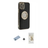 MARSİLYAN™- iPhone 12 Pro Max Kılıf İz Form Serisi - Siyah Mat Seramik Nano Ekran Koruyucu + Shine Kamera Lens Koruma Cam - MI