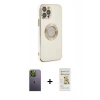 MARSİLYAN™- iPhone 12 Pro Max Kılıf İz Form Serisi - Siyah Mat Seramik Nano Ekran Koruyucu + Neon Fosforlu Kamera Lens - YL