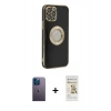 MARSİLYAN™- iPhone 12 Pro Max Kılıf İz Form Serisi - Siyah Mat Seramik Nano Ekran Koruyucu + Neon Fosforlu Kamera Lens - MI
