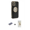 MARSİLYAN™- iPhone 12 Pro Max Kılıf İz Form Serisi - Siyah Mat Seramik Nano Ekran Koruyucu + Renkli Kamera Lens Koruma Cam - PE