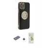 MARSİLYAN™- iPhone 12 Pro Max Kılıf İz Form Serisi - Siyah Mat Seramik Nano Ekran Koruyucu + Sarı Renkli Kamera Lens Koruma Cam