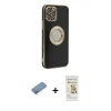 MARSİLYAN™- iPhone 12 Pro Max Kılıf İz Form Serisi - Siyah Mat Seramik Nano Ekran Koruyucu + Shine Kamera Lens Koruma Cam - GS