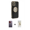 MARSİLYAN™- iPhone 12 Pro Max Kılıf İz Form Serisi - Siyah Mat Seramik Nano Ekran Koruyucu + Neon Fosforlu Kamera Lens - TU