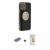 MARSİLYAN™- iPhone 12 Pro Max Kılıf İz Form Serisi - Siyah Mat Seramik Nano Ekran Koruyucu + Turuncu Renkli Kamera Lens Koruma Cam