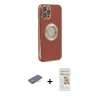 MARSİLYAN™- iPhone 12 Pro Max Kılıf İz Form Serisi - Siyah Mat Seramik Nano Ekran Koruyucu + Turuncu Renkli Kamera Lens Koruma Cam