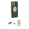 MARSİLYAN™- iPhone 12 Pro Max Kılıf İz Form Serisi - Siyah Mat Seramik Nano Ekran Koruyucu + Yeşil Renkli Kamera Lens Koruma Cam