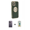 MARSİLYAN™- iPhone 12 Pro Max Kılıf İz Form Serisi - Siyah Polymer Nano Ekran Koruyucu + Neon Fosforlu Kamera Lens - BZ