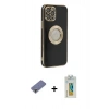 MARSİLYAN™- iPhone 12 Pro Max Kılıf İz Form Serisi - Siyah Polymer Nano Ekran Koruyucu + Metal Kamera Lens Koruma Cam - GD