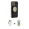 MARSİLYAN™- iPhone 12 Pro Max Kılıf İz Form Serisi - Siyah Polymer Nano Ekran Koruyucu + Shine Kamera Lens - GD
