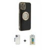 MARSİLYAN™- iPhone 12 Pro Max Kılıf İz Form Serisi - Siyah Polymer Nano Ekran Koruyucu + Shine Kamera Lens - LT