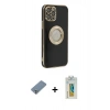 MARSİLYAN™- iPhone 12 Pro Max Kılıf İz Form Serisi - Siyah Polymer Nano Ekran Koruyucu + Metal Kamera Lens Koruma Cam - GS