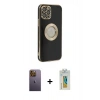 MARSİLYAN™- iPhone 12 Pro Max Kılıf İz Form Serisi - Siyah Polymer Nano Ekran Koruyucu + Neon Fosforlu Kamera Lens - SI