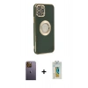 MARSİLYAN™- iPhone 12 Pro Max Kılıf İz Form Serisi - Siyah Polymer Nano Ekran Koruyucu + Neon Fosforlu Kamera Lens - SI