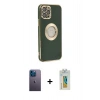 MARSİLYAN™- iPhone 12 Pro Max Kılıf İz Form Serisi - Siyah Polymer Nano Ekran Koruyucu + Neon Fosforlu Kamera Lens - MI