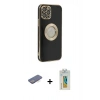 MARSİLYAN™- iPhone 12 Pro Max Kılıf İz Form Serisi - Siyah Polymer Nano Ekran Koruyucu + Renkli Kamera Lens Koruma Cam - MI