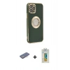 MARSİLYAN™- iPhone 12 Pro Max Kılıf İz Form Serisi - Siyah Polymer Nano Ekran Koruyucu + Renkli Kamera Lens Koruma Cam - MI