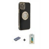 MARSİLYAN™- iPhone 12 Pro Max Kılıf İz Form Serisi - Siyah Polymer Nano Ekran Koruyucu + Renkli Kamera Lens Koruma Cam - YL