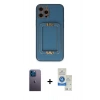MARSİLYAN™- iPhone 12 Pro Max Kılıf Kozmos Minimal Prime - Şeffaf Royal Nano Ekran Koruyucu + Mavi Neon Fosforlu Kamera Lens