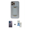 MARSİLYAN™- iPhone 12 Pro Max Kılıf Kozmos Minimal Prime - Şeffaf Royal Nano Ekran Koruyucu + Mavi Neon Fosforlu Kamera Lens