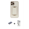 MARSİLYAN™- iPhone 12 Pro Max Kılıf Kozmos Minimal Prime - Şeffaf Uv Polymer Nano Ekran Koruyucu + Pembe Renkli Kamera Lens Koruma Cam