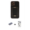 MARSİLYAN™- iPhone 12 Pro Max Kılıf Kozmos Minimal Prime - Şeffaf Uv Polymer Nano Ekran Koruyucu + Pembe Renkli Kamera Lens Koruma Cam
