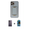 MARSİLYAN™- iPhone 12 Pro Max Kılıf Kozmos Minimal Prime - Siyah 18D Cam Ekran Koruyucu + Neon Fosforlu Kamera Lens - BZ