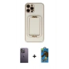 MARSİLYAN™- iPhone 12 Pro Max Kılıf Kozmos Minimal Prime - Siyah 18D Cam Ekran Koruyucu + Neon Fosforlu Kamera Lens - BZ