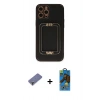 MARSİLYAN™- iPhone 12 Pro Max Kılıf Kozmos Minimal Prime - Siyah 18D Cam Ekran Koruyucu + Metal Kamera Lens Koruma Cam - GD
