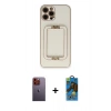 MARSİLYAN™- iPhone 12 Pro Max Kılıf Kozmos Minimal Prime - Siyah 18D Cam Ekran Koruyucu + Neon Fosforlu Kamera Lens - TU