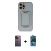 MARSİLYAN™- iPhone 12 Pro Max Kılıf Kozmos Minimal Prime - Siyah 18D Cam Ekran Koruyucu + Neon Fosforlu Kamera Lens - TU