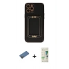 MARSİLYAN™- iPhone 12 Pro Max Kılıf Kozmos Minimal Prime - Siyah 20D Premium Cam Ekran Koruyucu + Gold Shine Kamera Lens Koruma Cam