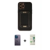 MARSİLYAN™- iPhone 12 Pro Max Kılıf Kozmos Minimal Prime - Siyah 20D Premium Cam Ekran Koruyucu + Neon Fosforlu Kamera Lens - MI