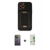 MARSİLYAN™- iPhone 12 Pro Max Kılıf Kozmos Minimal Prime - Siyah 20D Premium Cam Ekran Koruyucu + Neon Fosforlu Kamera Lens - YL