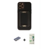 MARSİLYAN™- iPhone 12 Pro Max Kılıf Kozmos Minimal Prime - Siyah 20D Premium Cam Ekran Koruyucu + Renkli Kamera Lens Koruma Cam - SI
