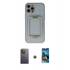 MARSİLYAN™- iPhone 12 Pro Max Kılıf Kozmos Minimal Prime - Siyah 34D Izgaralı Cam + Neon Fosforlu Kamera Lens - YL