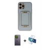 MARSİLYAN™- iPhone 12 Pro Max Kılıf Kozmos Minimal Prime - Siyah 3D Antistatik Cam Ekran Koruyucu + Neon Fosforlu Kamera Lens - YL