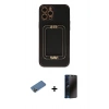MARSİLYAN™- iPhone 12 Pro Max Kılıf Kozmos Minimal Prime - Siyah 3D Antistatik Hayalet Cam Ekran Koruyucu + Gold Shine Kamera Lens Koruma Cam