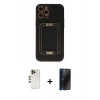 MARSİLYAN™- iPhone 12 Pro Max Kılıf Kozmos Minimal Prime - Siyah 3D Antistatik Hayalet Cam Ekran Koruyucu + Shine Kamera Lens - GD