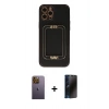 MARSİLYAN™- iPhone 12 Pro Max Kılıf Kozmos Minimal Prime - Siyah 3D Antistatik Hayalet Cam Ekran Koruyucu + Neon Fosforlu Kamera Lens - SI