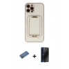 MARSİLYAN™- iPhone 12 Pro Max Kılıf Kozmos Minimal Prime - Siyah 3D Antistatik Hayalet Cam Ekran Koruyucu + Gold Shine Kamera Lens Koruma Cam