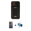 MARSİLYAN™- iPhone 12 Pro Max Kılıf Kozmos Minimal Prime - Siyah 3D Antistatik Seramik Nano Ekran Koruyucu + Neon Fosforlu Kamera Lens - YL